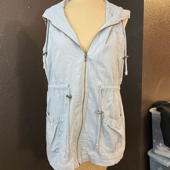 QUINN lined soft grey Anorak drawstring‎ waist zip front smooth cotton hood vest - Picture 5 of 5